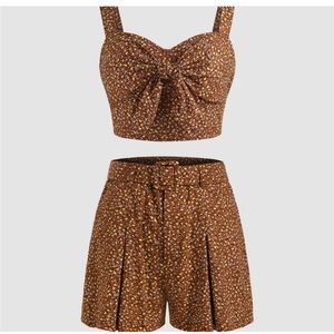 NWT Cider Brown Floral Matching Short and Crop Top Set